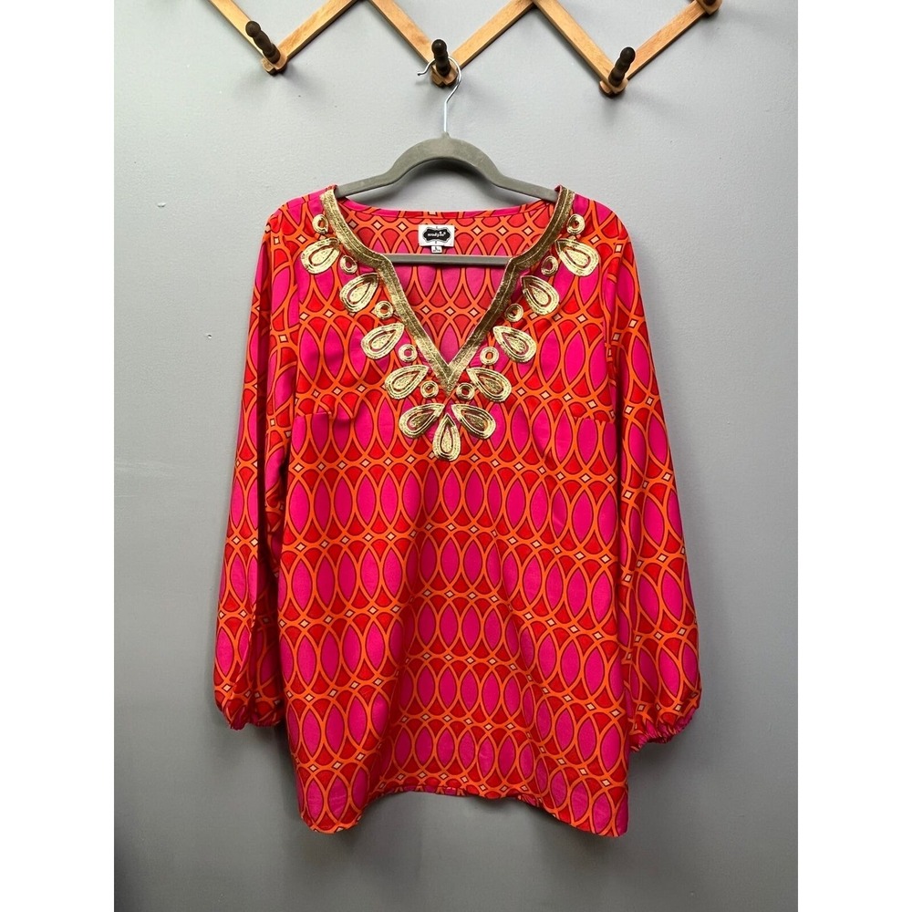 MUDPIE ladies large Pink/Orange embroidered tunic top‎